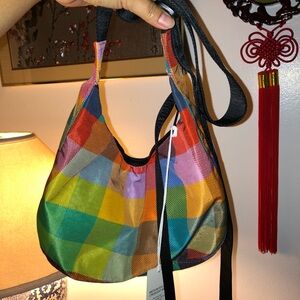 BAGGU Medium Nylon Crescent Bag in the Madras print